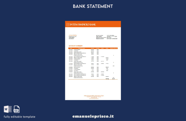 modello word di estratto conto bancario in stile verificato Slovenia Intesa Sanp